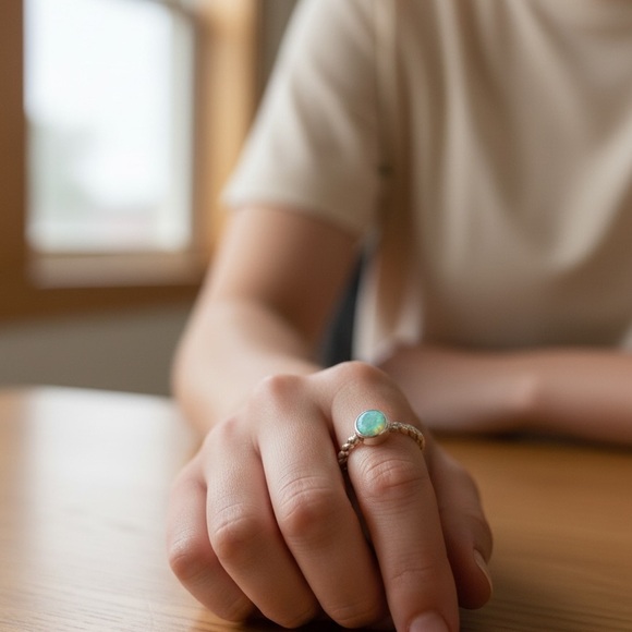 Elegant Silver and Turquoise Ring - Picture 2 of 2
